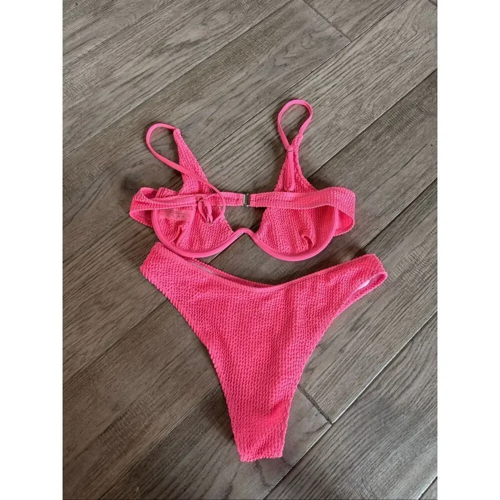 Hot Pink Shein Underwire Bikini Large